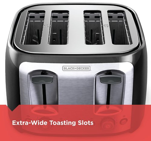 BLACK+DECKER 4-Slice Toaster - Extra Wide Slots, 7 Shade Settings, 1400 Watts, Bagel & Frozen Functions
