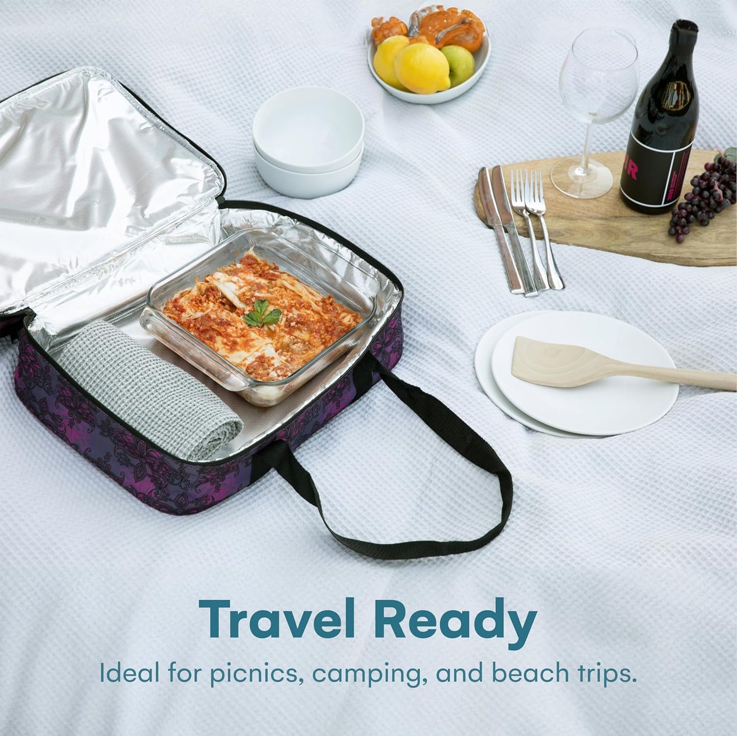 VP Home Double Casserole Insulated Travel Food Containers - Stylish Henna Tattoo Design for Picnics & Parties
