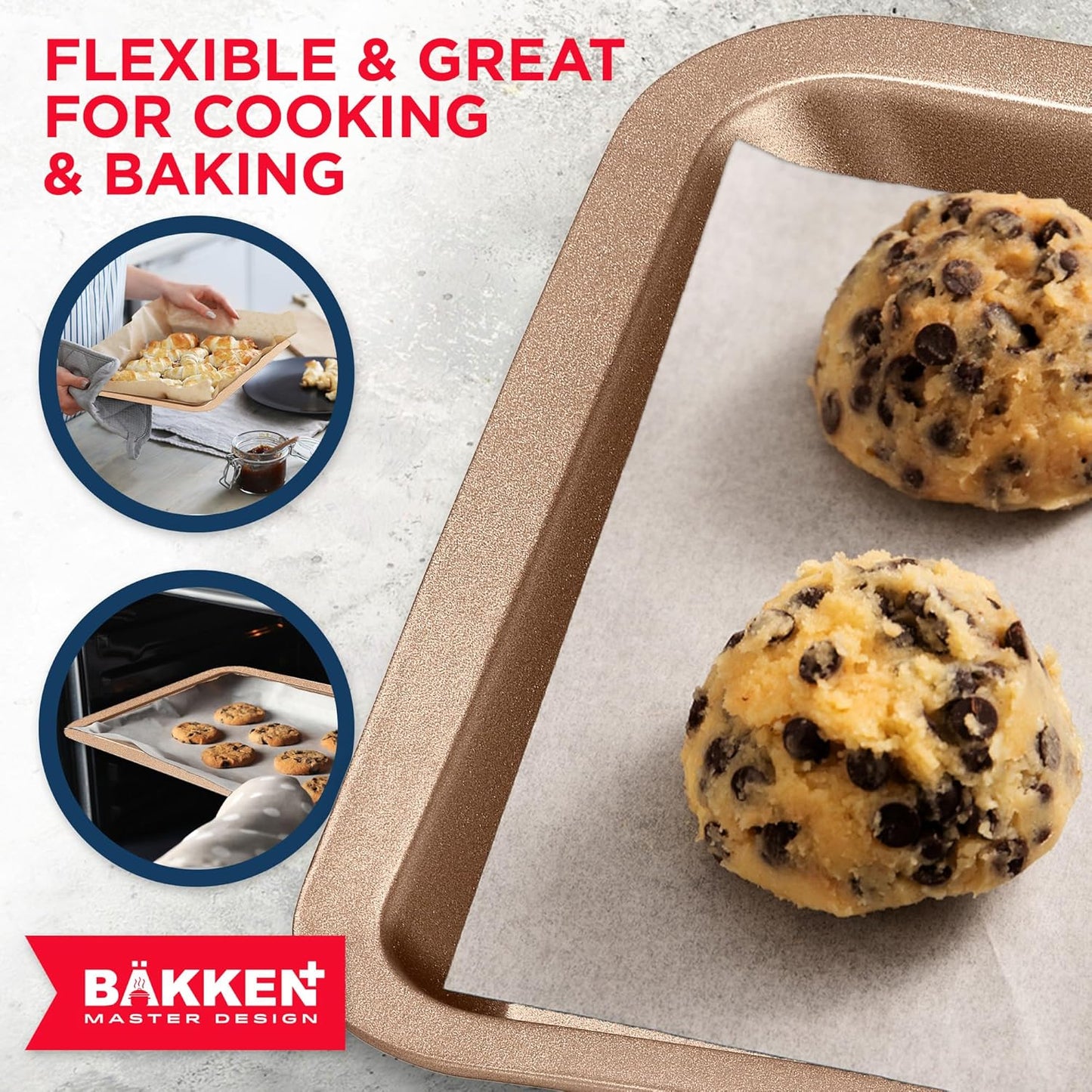 BAKKEN Nonstick Baking Pans - Commercial Grade Carbon Steel Cookie Sheet, 13.18” x 8.66”, Oven Safe to 450°F