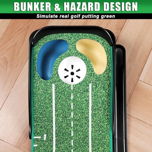 CHAMPKEY Professional Hazard Golf Putting Green Come with Golf Putting Gates and Putting Mirror - Progressive Slope Tech and Noise Reduction Tech Golf Putting Mat(LITE Version)